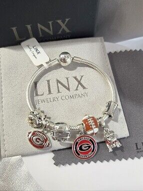 Linx Snake Chain Bracelet with Red and Black Georgia Bulldogs Themed Charms